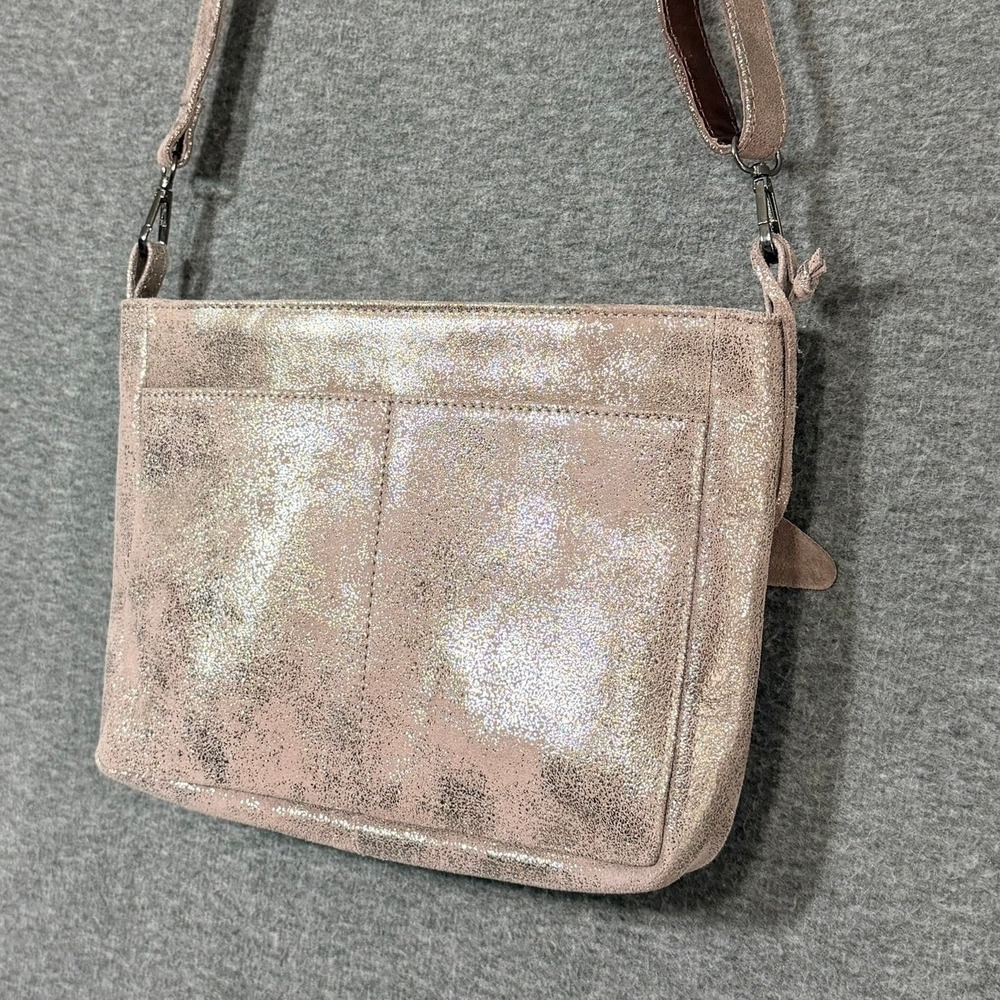 Hydestyle Women Crossbody Bag Rose Gold Metallic Leather Adjustable Y2K